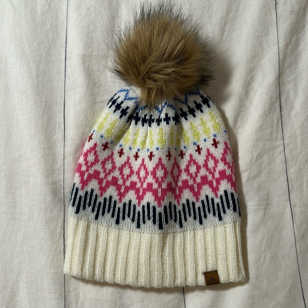 Cute Pom winter hat, cream and multicolor